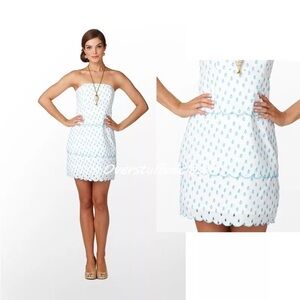 Lilly Pulitzer Franco Shorely Blue April Shower Eyelet Strapless Dress Size 6